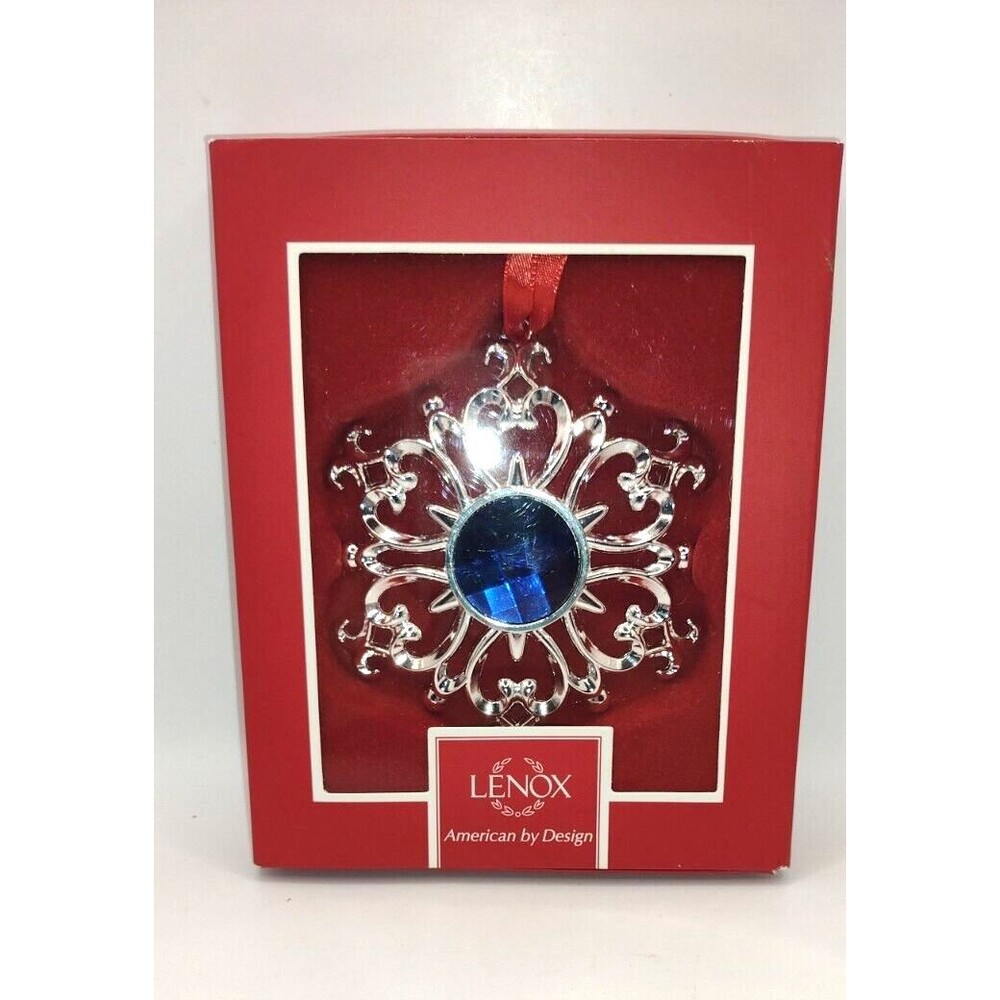 Lenox Gemmed Snowflake Christmas Holiday Ornament Silver Blue Gem NIB MSP $40